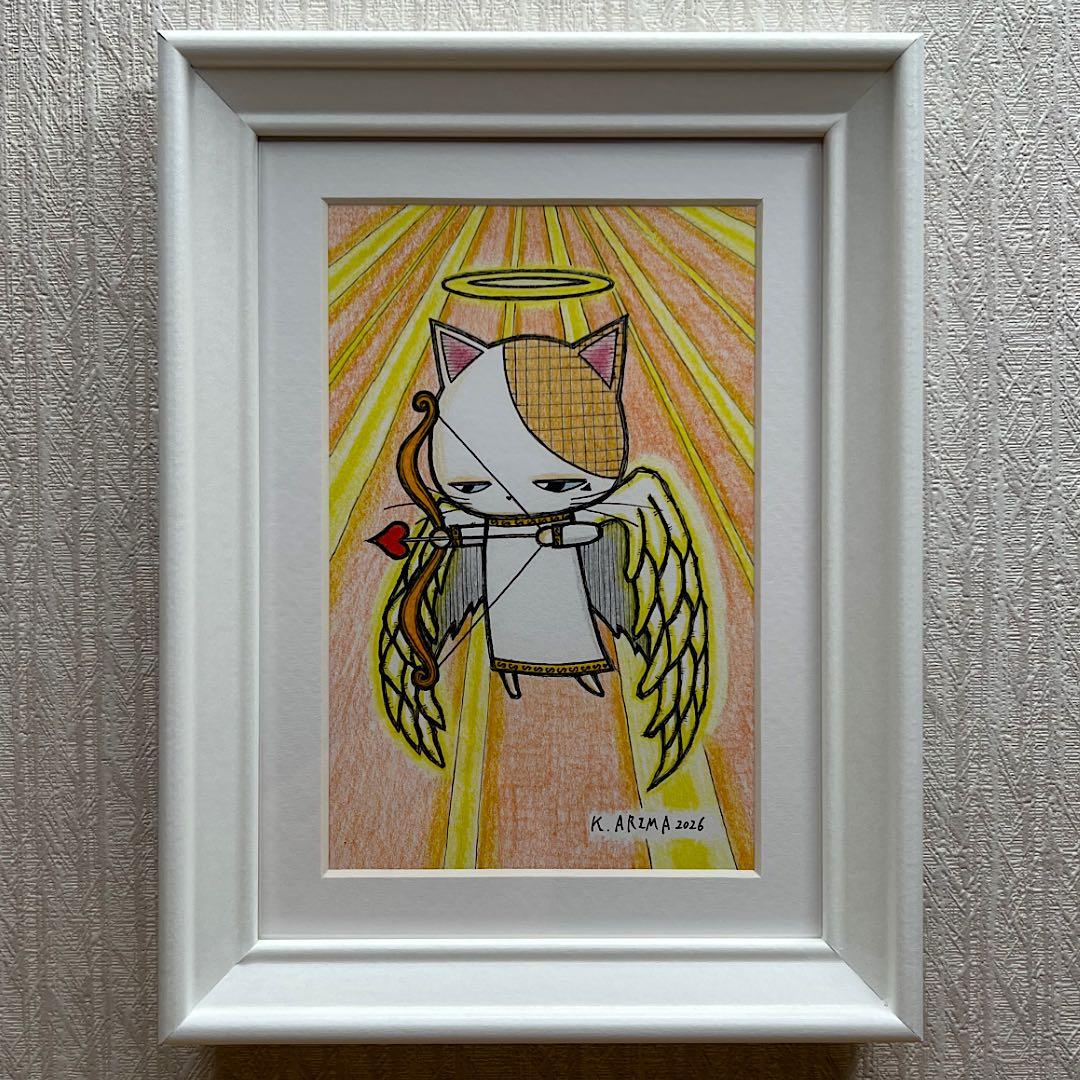 愛を放つ小さな守護者｜額縁付き絵画 原画 動物画 猫の絵 イラスト