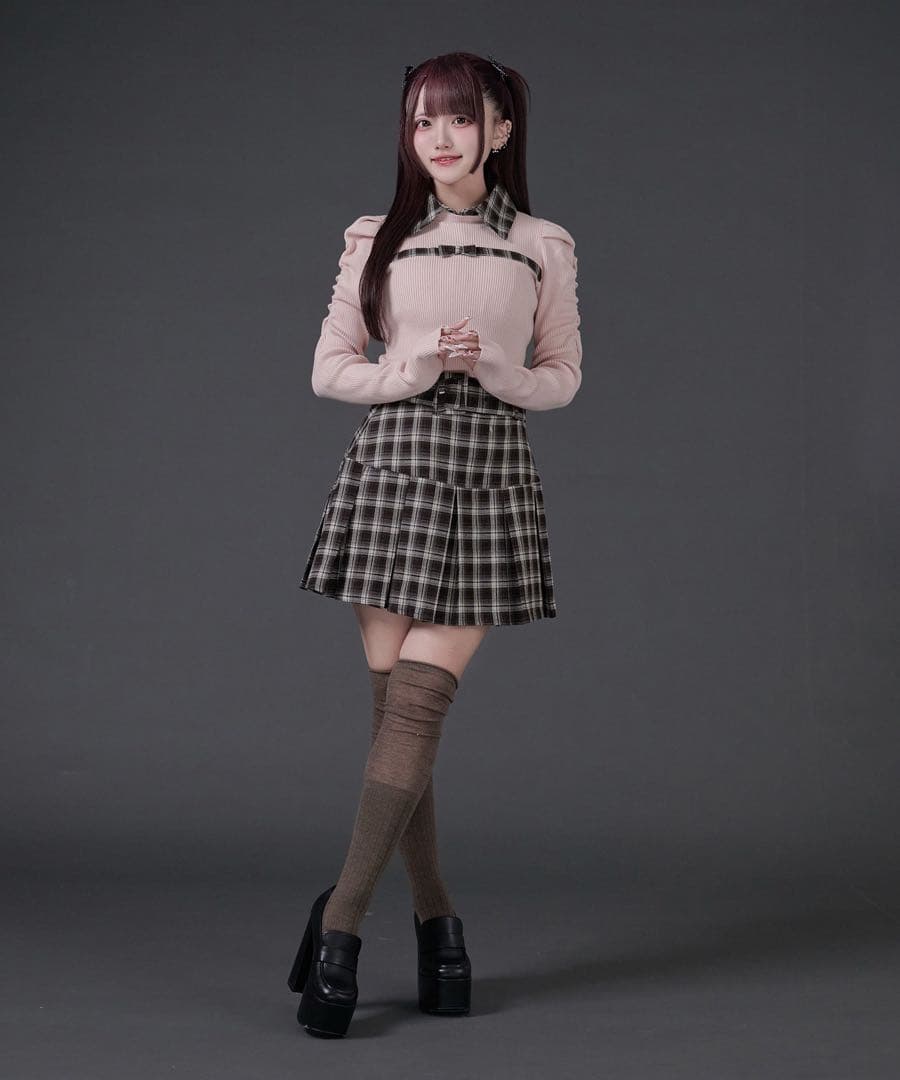 パルエルフィー Palelfy ベルト付き裾プリーツスカート ピンク