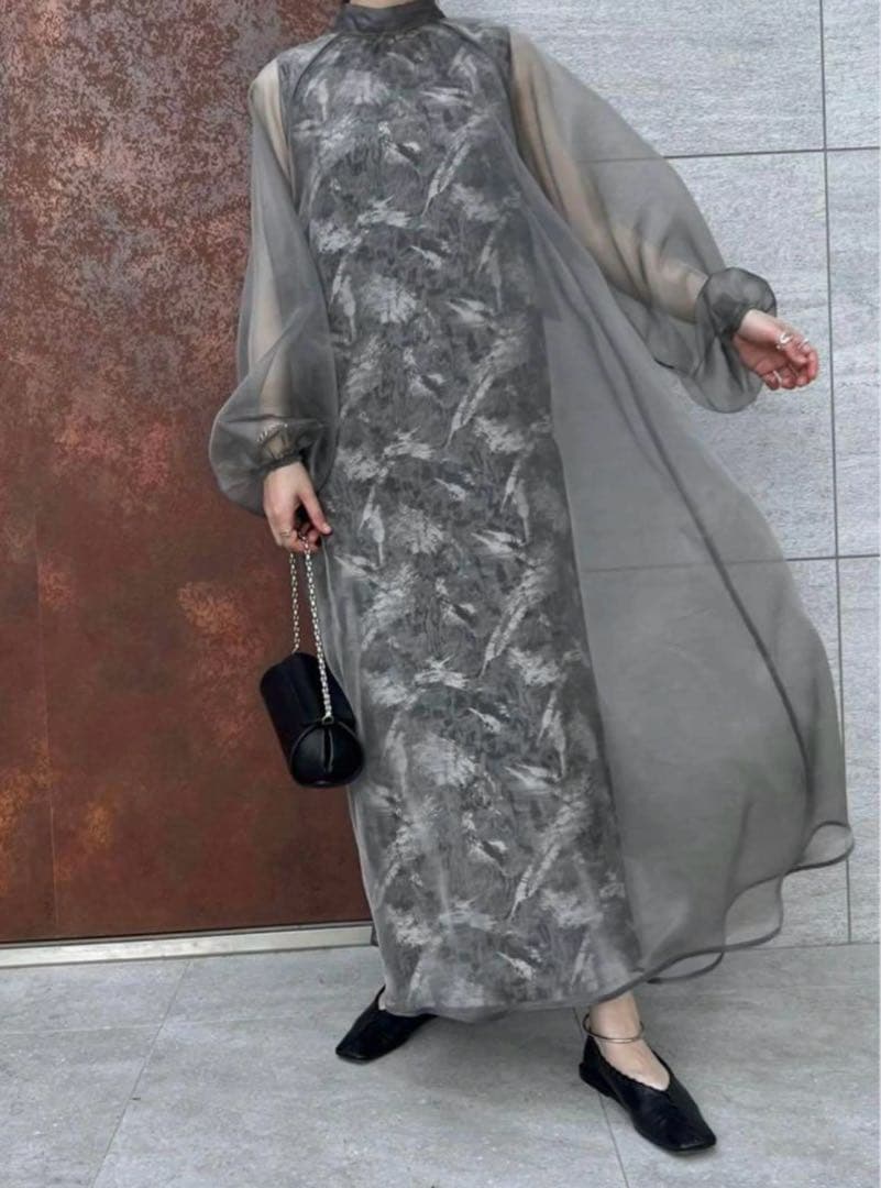 willfully ノースリーブジャガードワンピース&オーガンジーリボンタイop