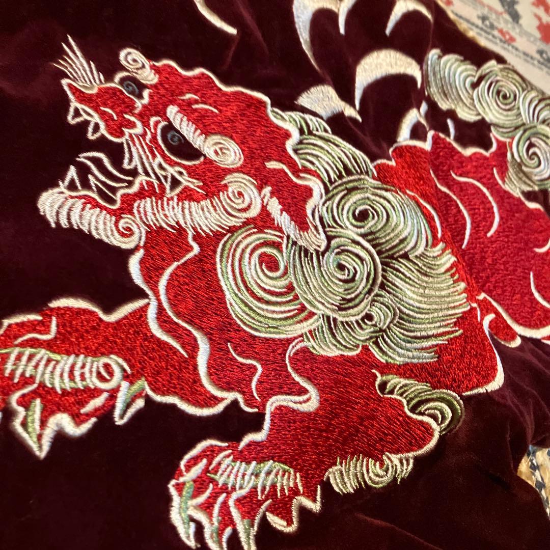 百*坊様 スカジャン バーガンディ 刺繍獅子柄　M ベルベット　ベロア　両面 龍虎別珍スカジャン 朧 9043831 おぼろ 和柄 和風 ベロア スーベニア