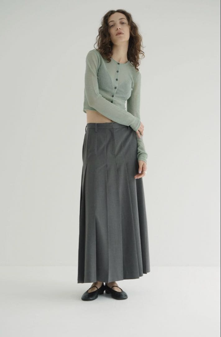CLANE クラネ　WIDE PLEATS LONG SKIRT グレー