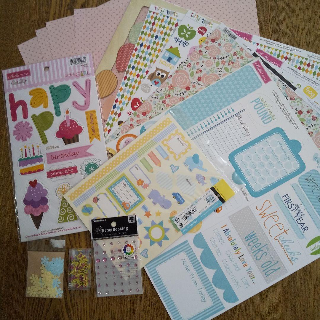 未使用】スクラップブッキング 12インチペーパー14枚＋素材 まとめ売り