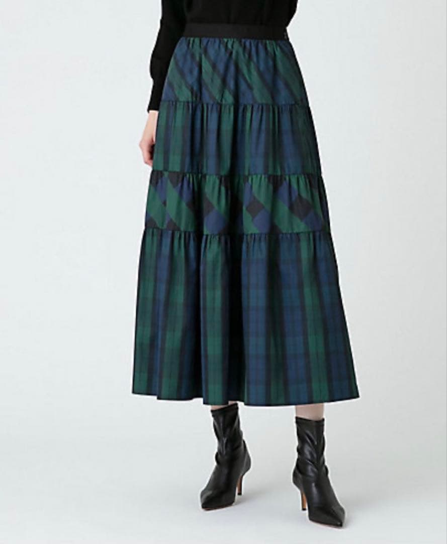 【LOULOU WILLOUGHBY】MIXパターンチェックティアードスカート