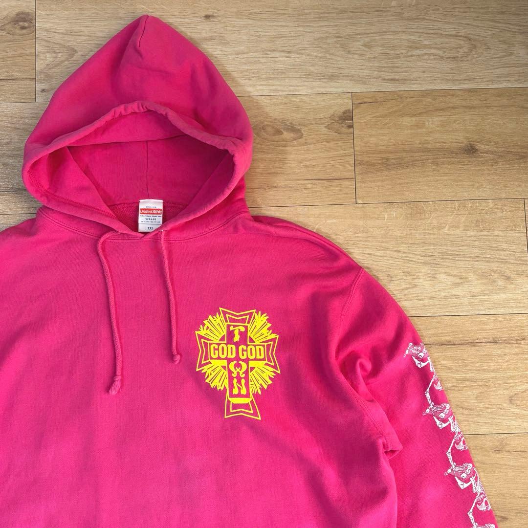 美品 GODGODTOWN ゲロ魔神 パーカー ピンク 2XL 3L - メルカリ