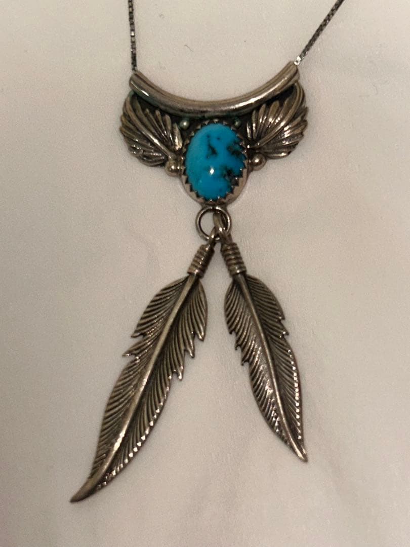 ナバホ　925 スターリング　シルバー　ペンダントトップ　ターコイズ　羽　私