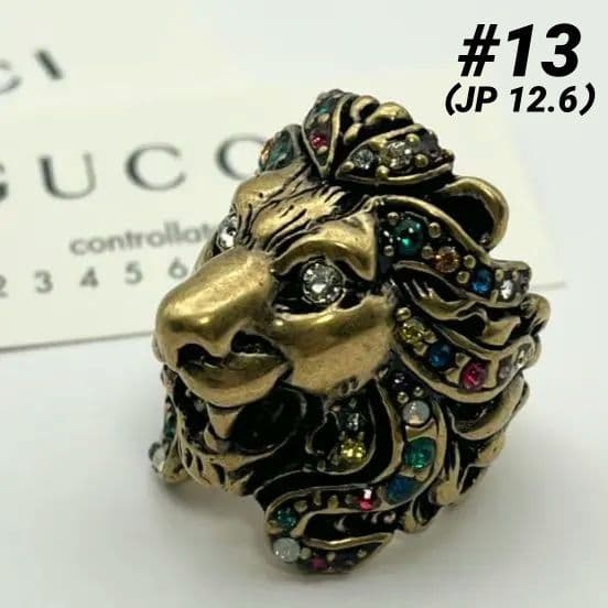 亀様 グッチ ライオンヘッド マルチカラー ラインストーン GP リング 指輪 亀様 グッチ ライオンヘッド マルチカラー ラインストーン GP リング 指輪