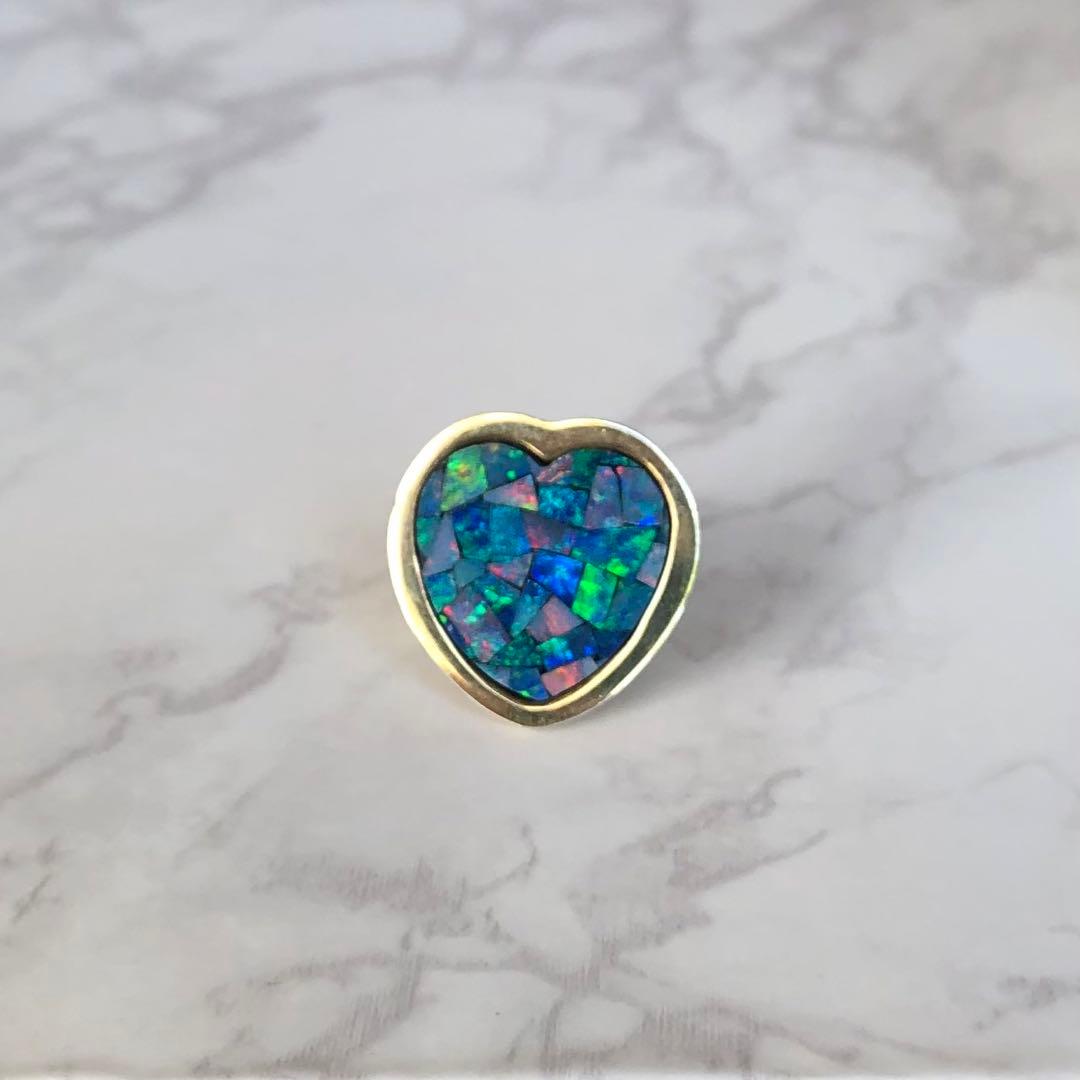 nanan bijouxxx ハート型 モザイクオパール リング ゴールド - メルカリ