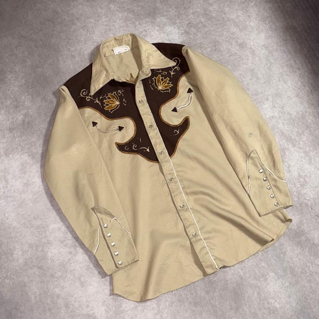50s HBARC レーヨンギャバ ウエスタンシャツ 古着 50s H BAR C スマイルポケット ラインストーン & フローラル