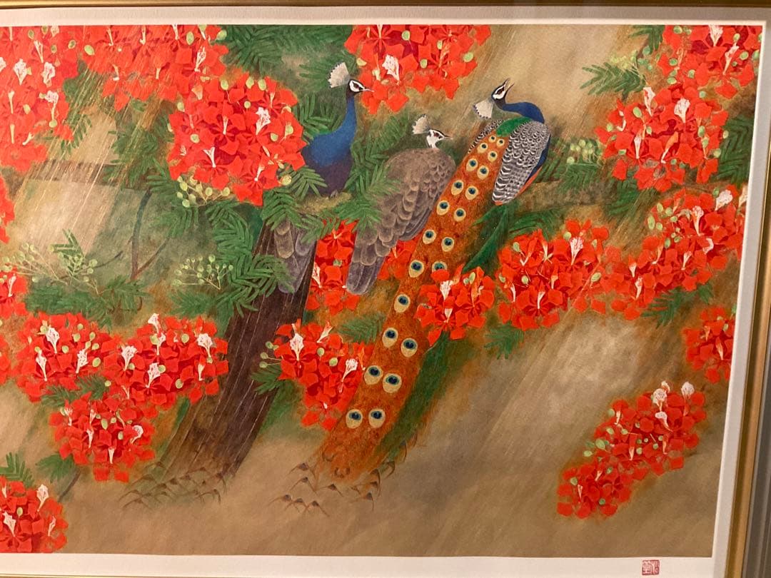 上村松篁 「燦雨」 リトグラフ 直筆サイン・落款・エディション・作品