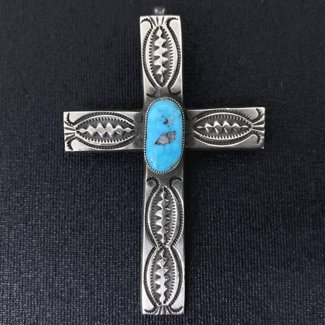 NAVAJO C.MTZ シルバー ターコイズ クロス ペンダント