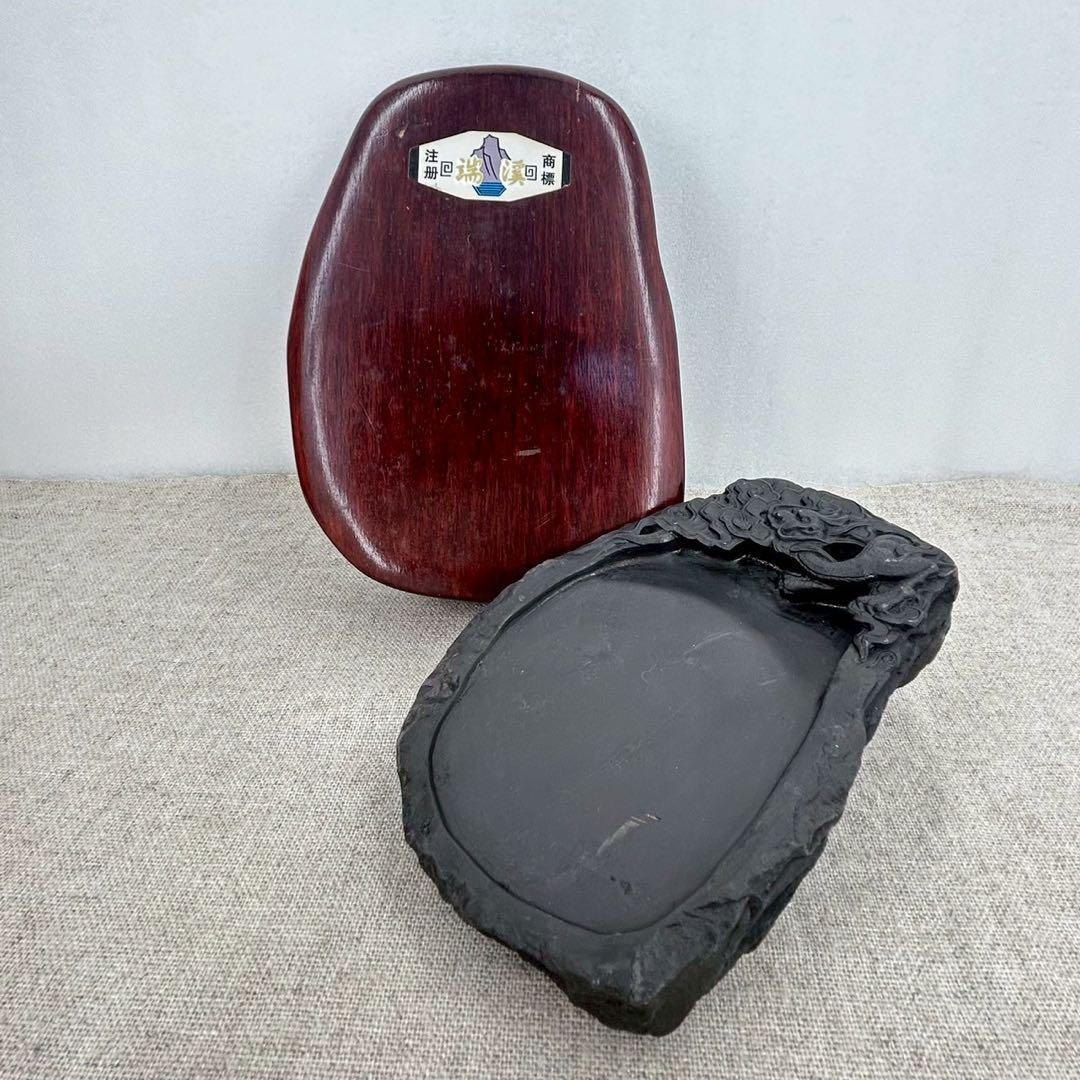 中国 端渓硯 細密龍雲彫刻硯 木箱入り 書道具 硯 - メルカリ