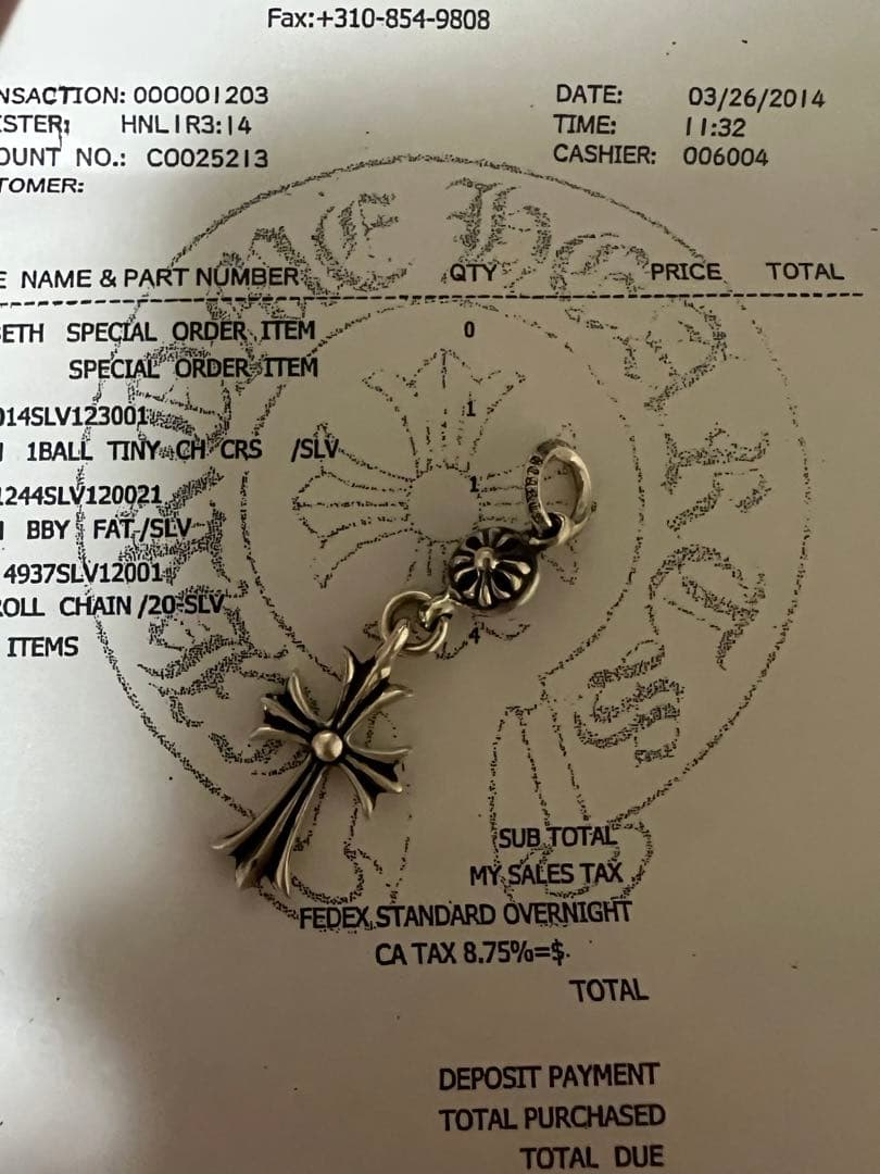 クロムハーツワンボールタイニーCHクロスチャーム クロムハーツ（Chrome Hearts）ペンダント 1ボール タイニー CHクロス