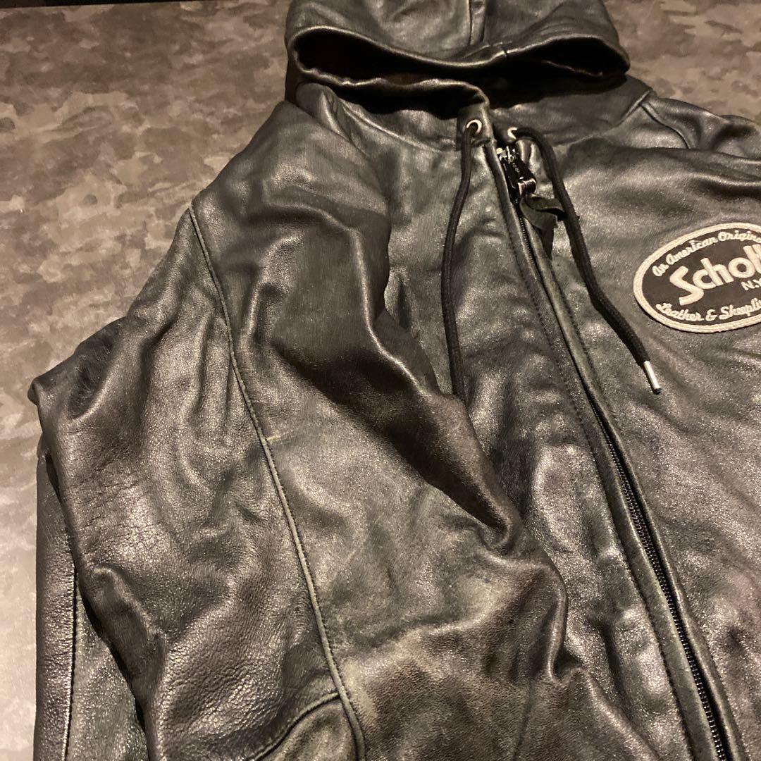 Schott社のフード付きのブラック本革古着レザーパーカー美品激安
