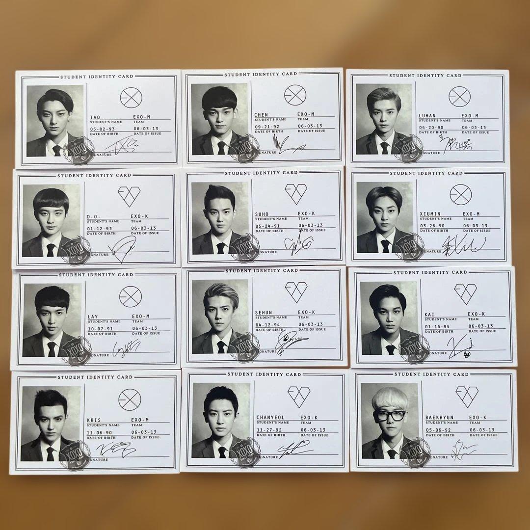 exo xoxo トレカ 学生証 12枚 セット エクソ EXO The 7th Album『EXIST』EXO-L-JAPAN OFFICIAL SHOP＆mu-mo SHOP