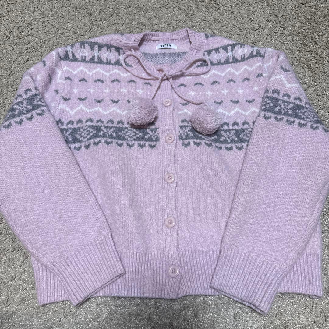 TITTY&CO. ノルディック柄ボンボン付きニットカーディガン - メルカリ