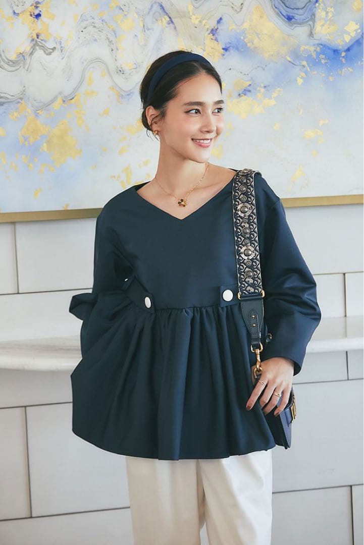 seventen セブンテン ビッグカラーブラウス(ネイビー) 👕