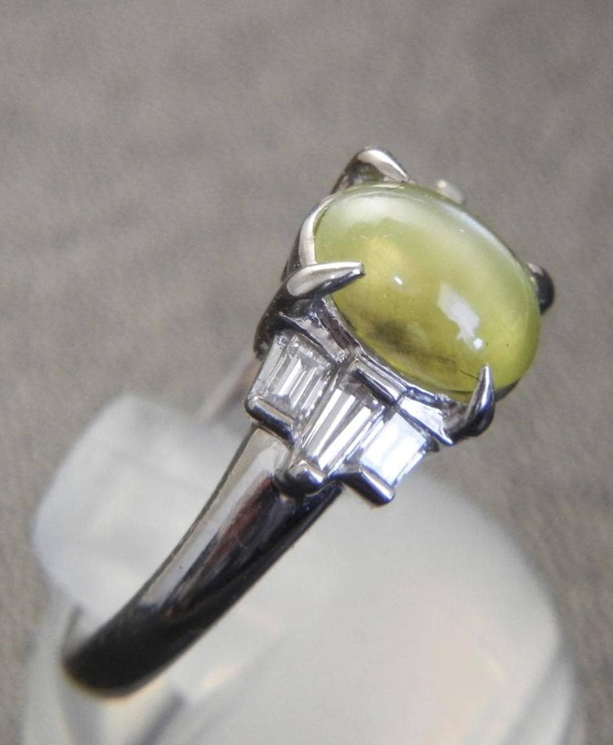 新品 プラチナPt900 キャッツアイ 3.0ct ダイヤ 0.38ct リング