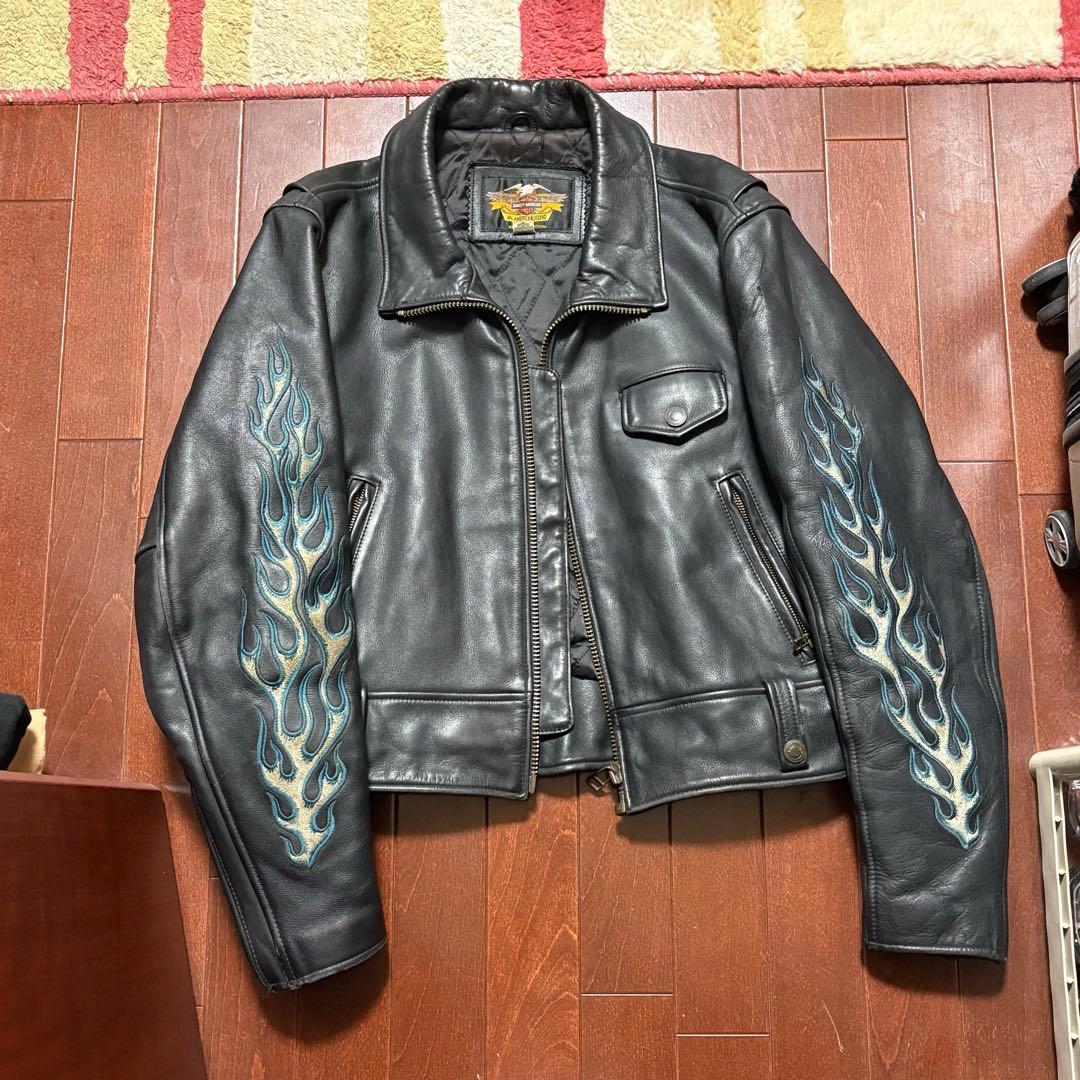 ハーレーダビッドソン　レザージャケット　ライダースジャケット　革ジャン　刺繍