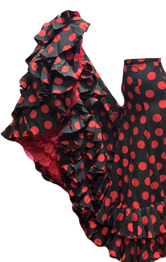 MOLINA フラメンコ パタデコーラ 黒地 赤い水玉模様 ファルダ ドット柄