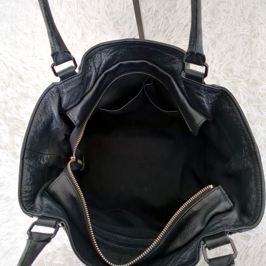 美品✨️ディケイド レザー ダブルジップ トートバッグ 黒 シボ革 A4