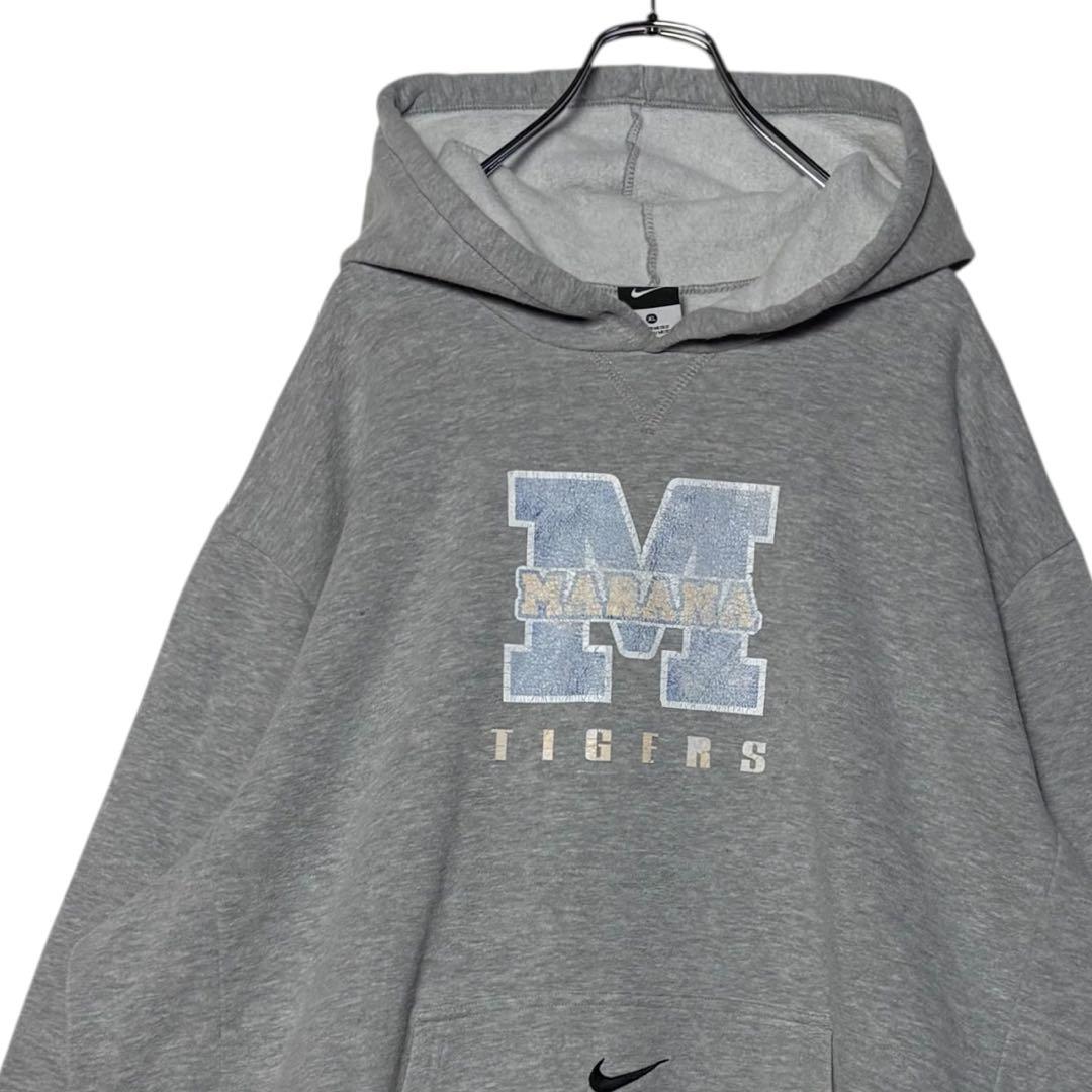 USA古着 NIKEナイキ カレッジロゴ パーカー グレー XL フーディー