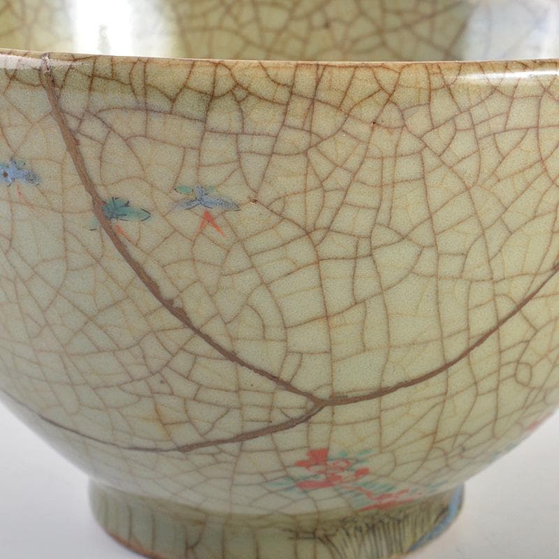 中国 哥窯 青磁 金絲鉄線 花文茶碗 金継ぎ直し 時代箱 C 6602 - メルカリ