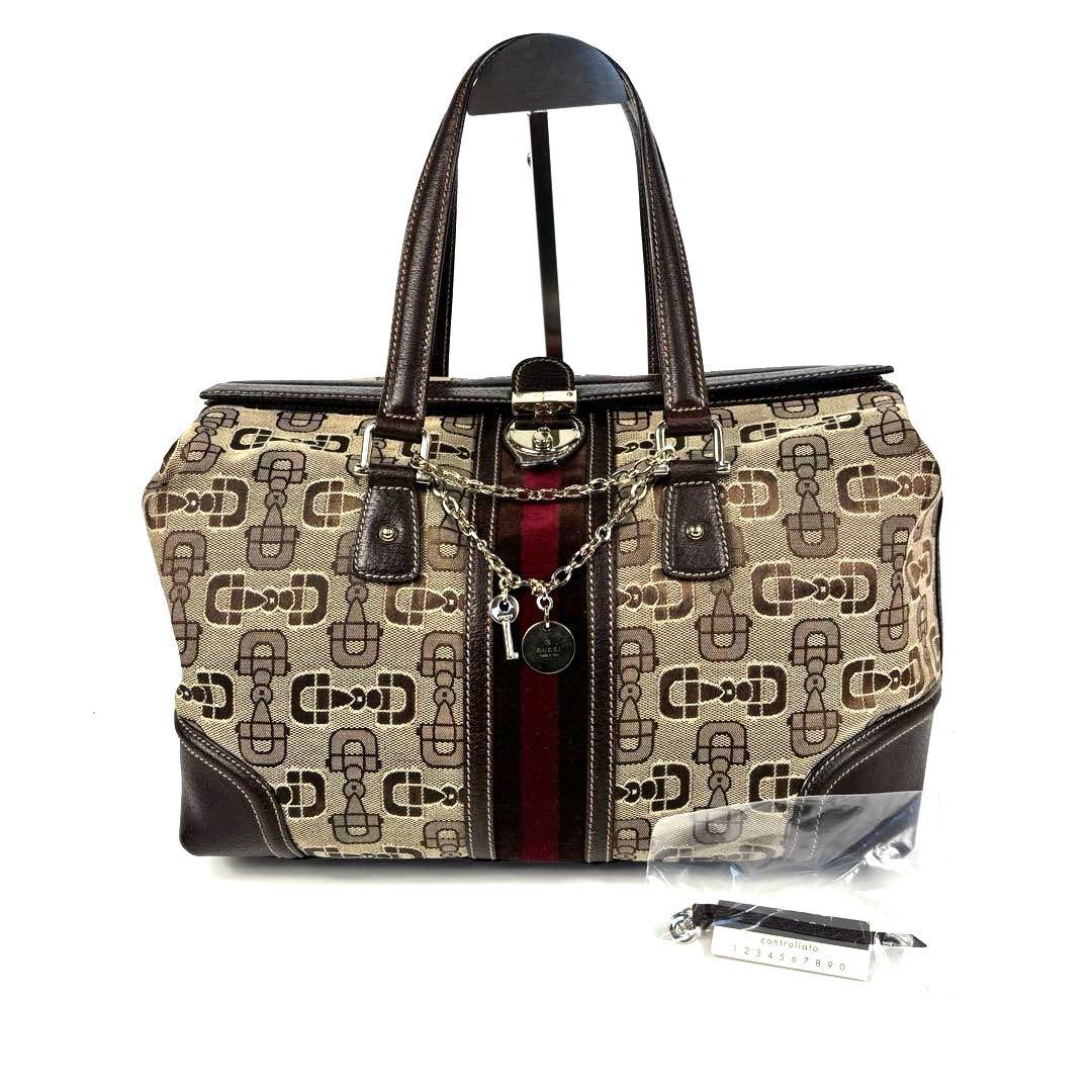 グッチ　ドクターズバッグ　シェリーライン　スクエア型　キャンバス　ホースビット