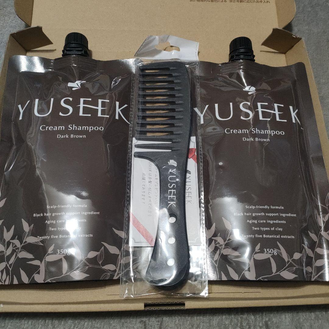 YUSEEK ユーシーク シャンプー 350ｇ ダークブラウン 2本 コーム付き