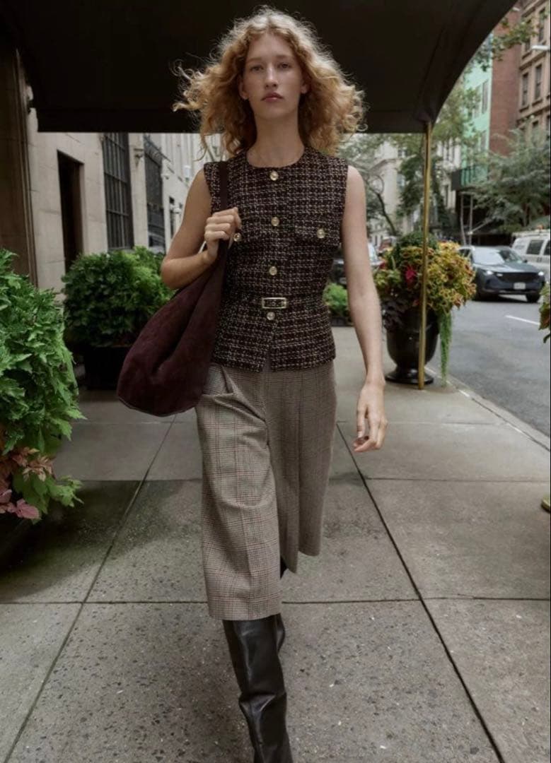 新品未使用 タグ付き ZARA ベルト付きテクスチャーベスト ツイード