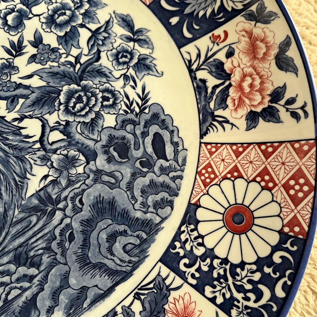 新品 縁起物 ノベルティ】萬古窯 富永陶園 孔雀 大皿 尺ニ皿 新牡丹