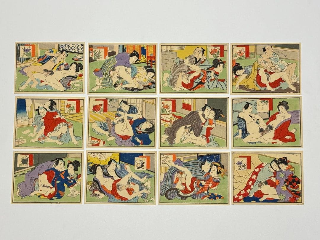 「花のにしき」三世不器用又平（三代豊国）画 彩色木版画 揃12枚|艶本 浮世絵