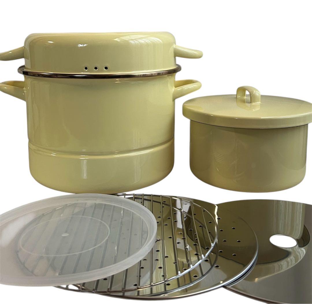 MIMOZAミモザ野田琺瑯 蒸気調理鍋　両手鍋 保存容器セットIH対応JM-24