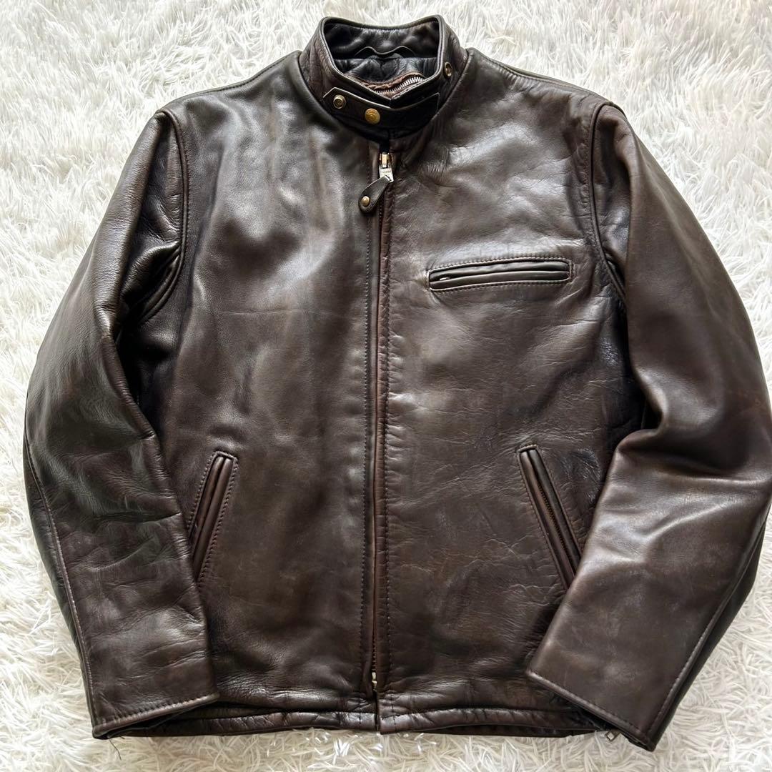 ショット　シングル　ライダースジャケット　レザー　本革　ボアライナー 36