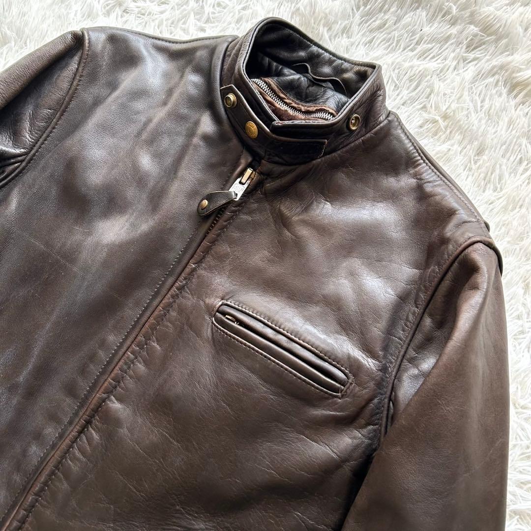 ショット シングル ライダースジャケット レザー 本革 ボアライナー 36