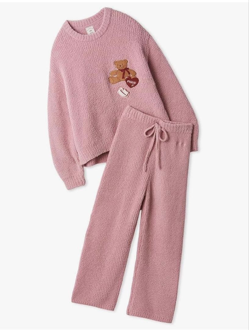 ピンク クマ刺繍 パジャマセット