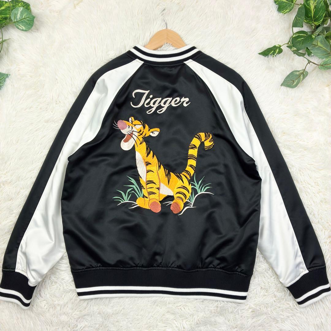 極美品　Disney　ディズニー　ティガー　総刺繍　サテン　スカジャン　L　黒白