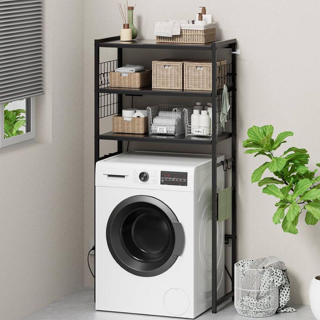 ゴミ箱上ラック 冷蔵庫上ラック 幅50~80cm伸縮可 2口コンセント付き 3段