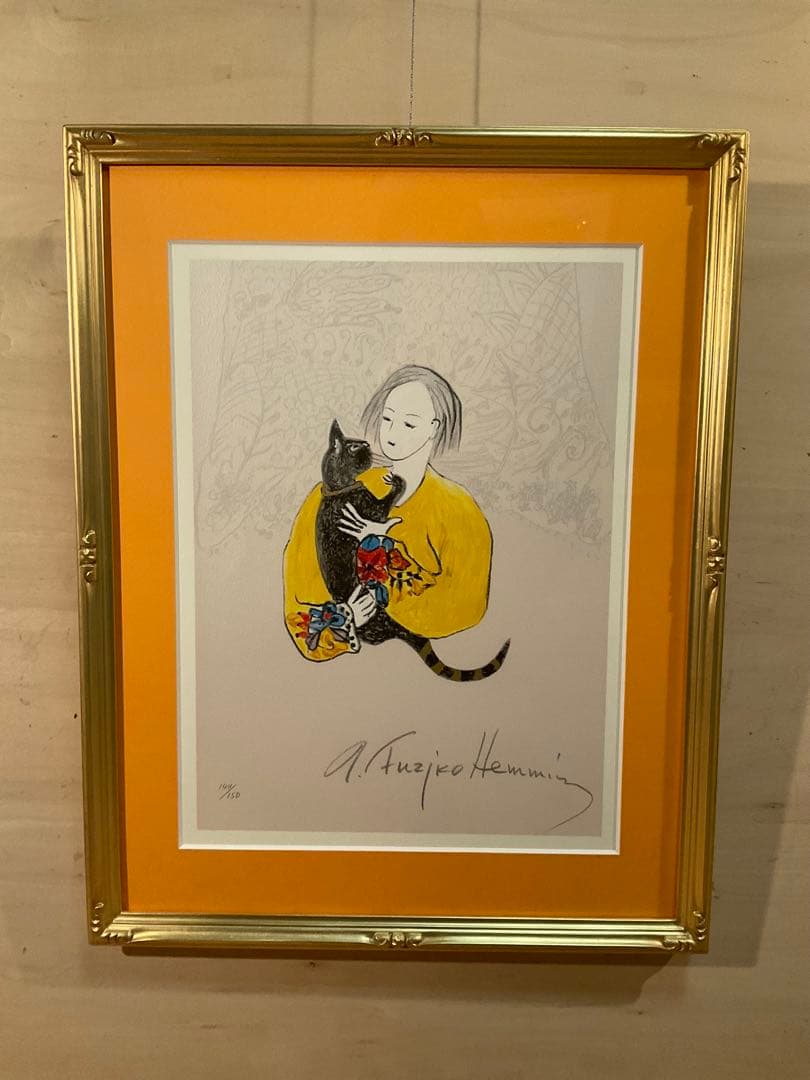 フジ子・ヘミング　「迷い込んだ猫・くりくり」シルクスクリーン　作品証明シール有り 真作】フジコヘミング くりくり シルクスクリーン AP 直筆サイン 希少