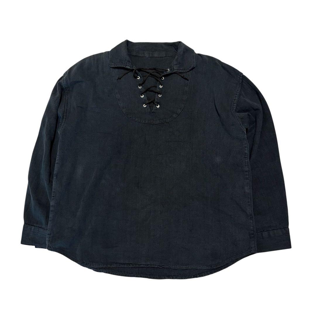 50s〜60s ヴィンテージ レースアップシャツ ブラック - メルカリ