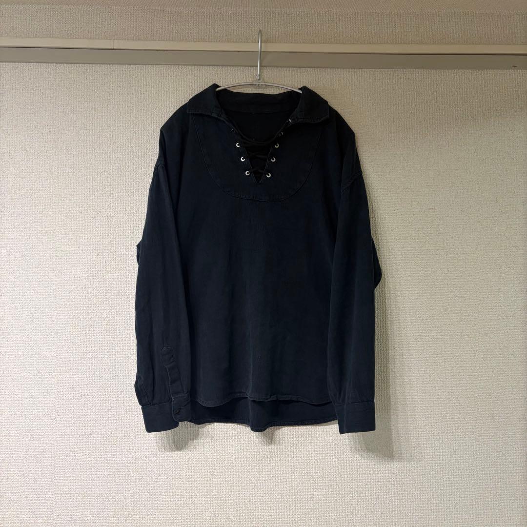 50s〜60s ヴィンテージ レースアップシャツ ブラック - メルカリ