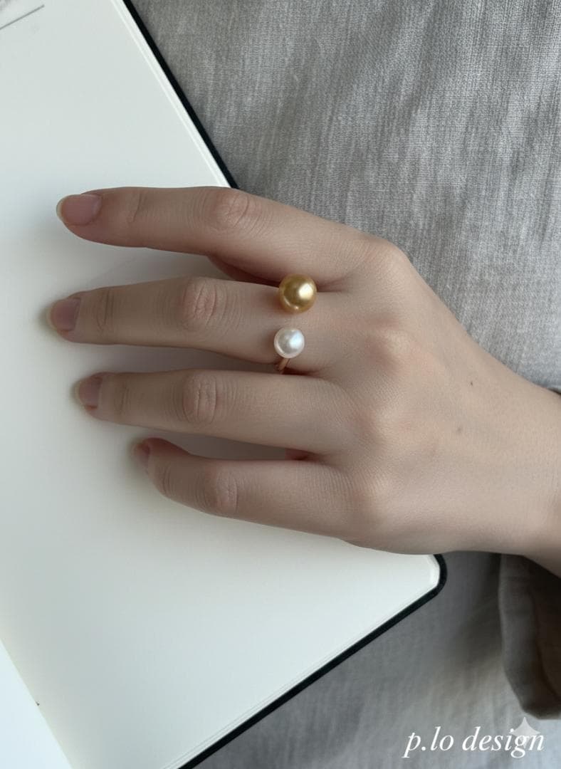 【極上のテリ】南洋真珠×Akoya真珠 2粒リング 9mm 濃金 S925