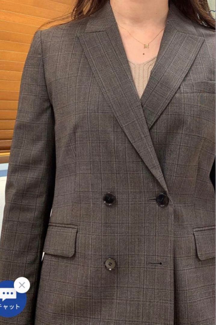 ミワク スーツ セットアップ 茶チェック ダブルジャケット パンツ