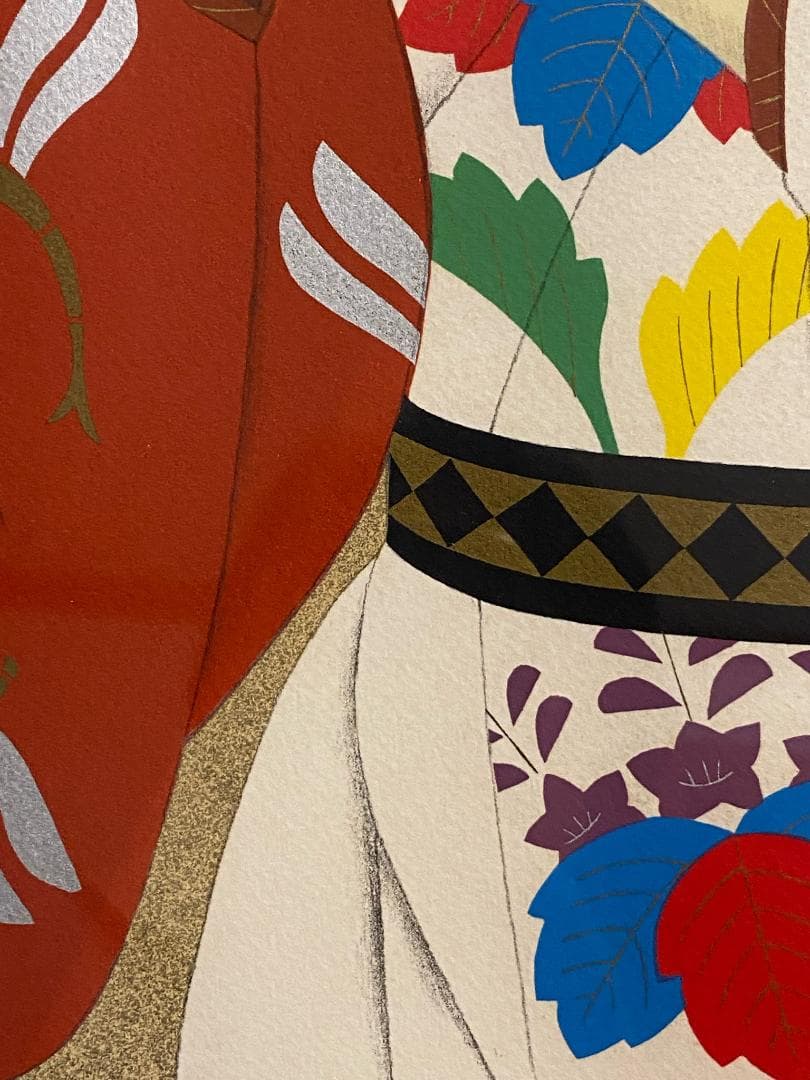 真作」森田曠平版画「菊持おとめ」魅惑の美人89/100サイン入り