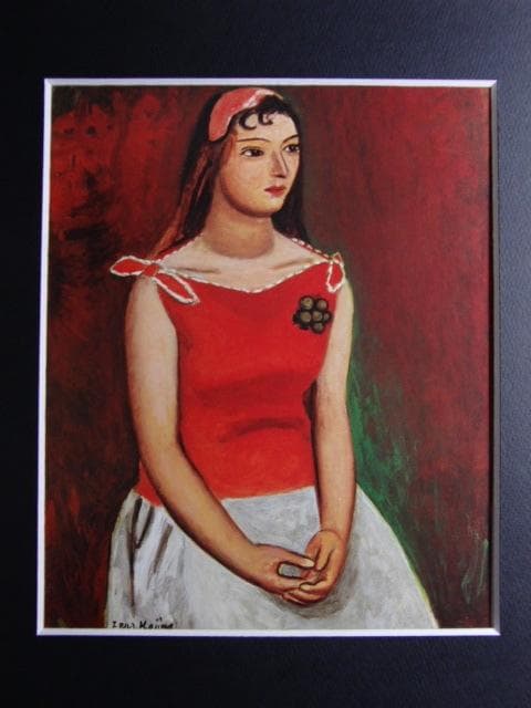 児島善三郎、【少女座像】、希少な画集画、新品高級額 額装付、状態良好