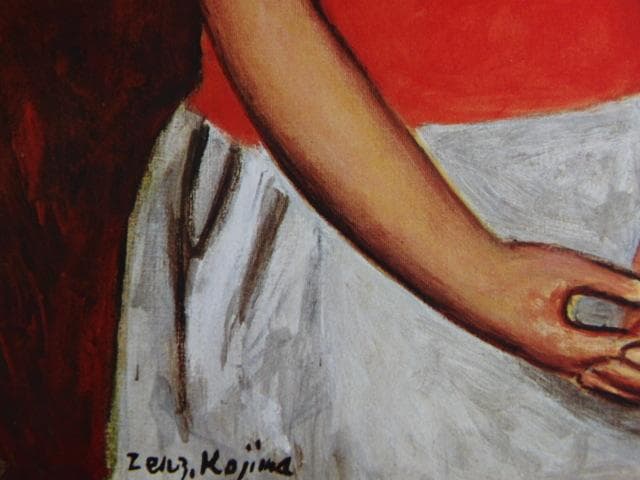 児島善三郎、【少女座像】、希少な画集画、新品高級額 額装付、状態