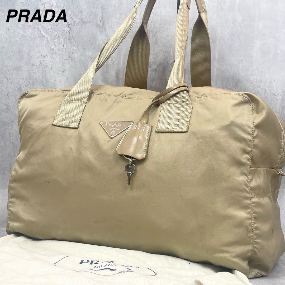 【専用✨】 PRADA ボストンバッグ テスート 三角ロゴ ベージュ 鍵付