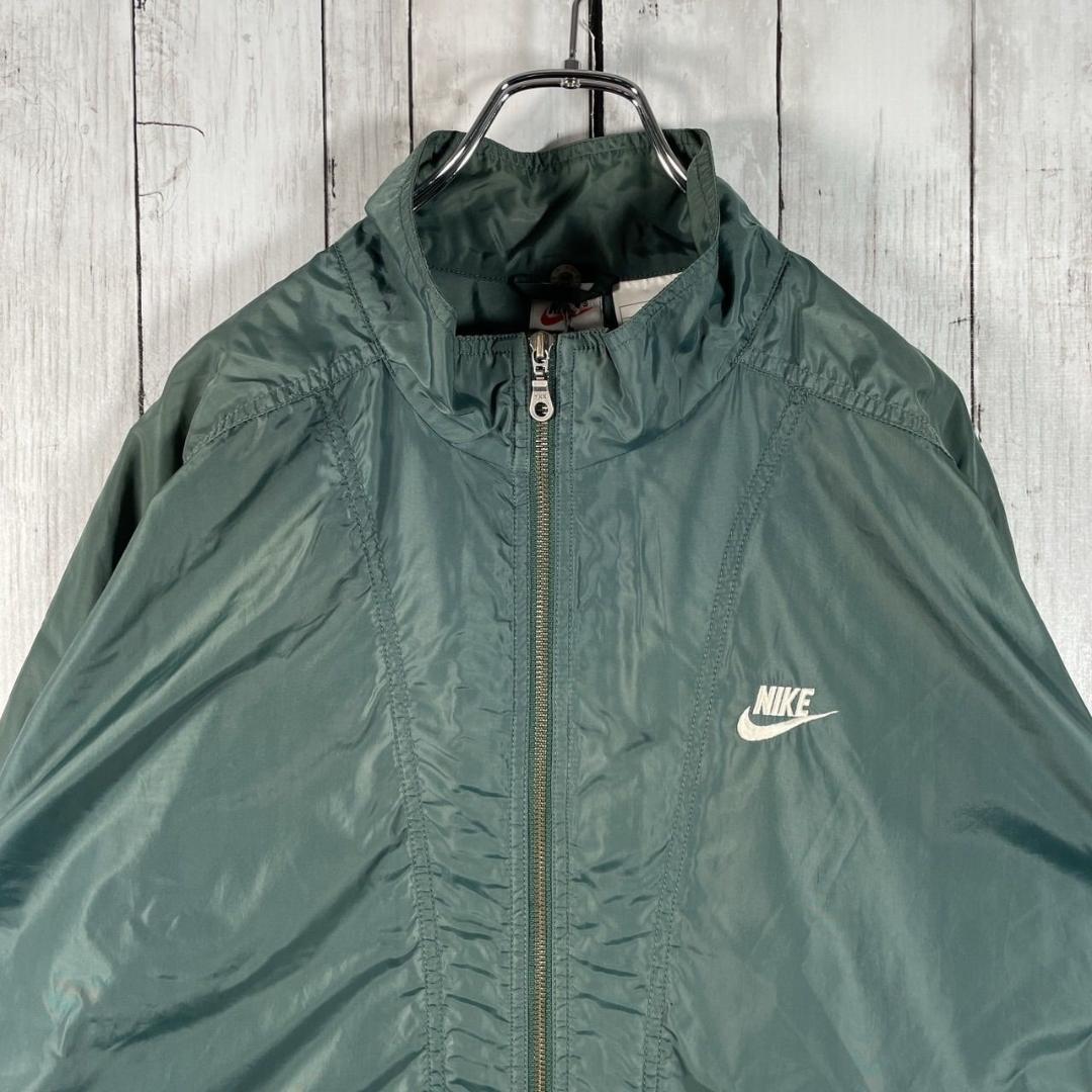 90s 銀タグ NIKE ナイキ スウォッシュ ナイロンジャケット L グリーン