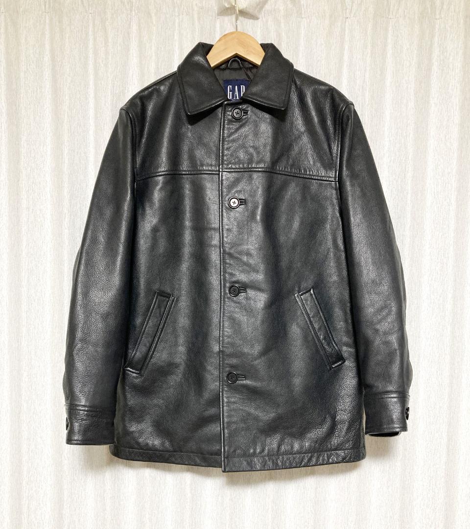 [90s-00s GAP] 野村訓一着用 紺タグ レザーカーコート XS 牛革 野村訓市着用 オールドギャップ レザーカーコート ブラック1385