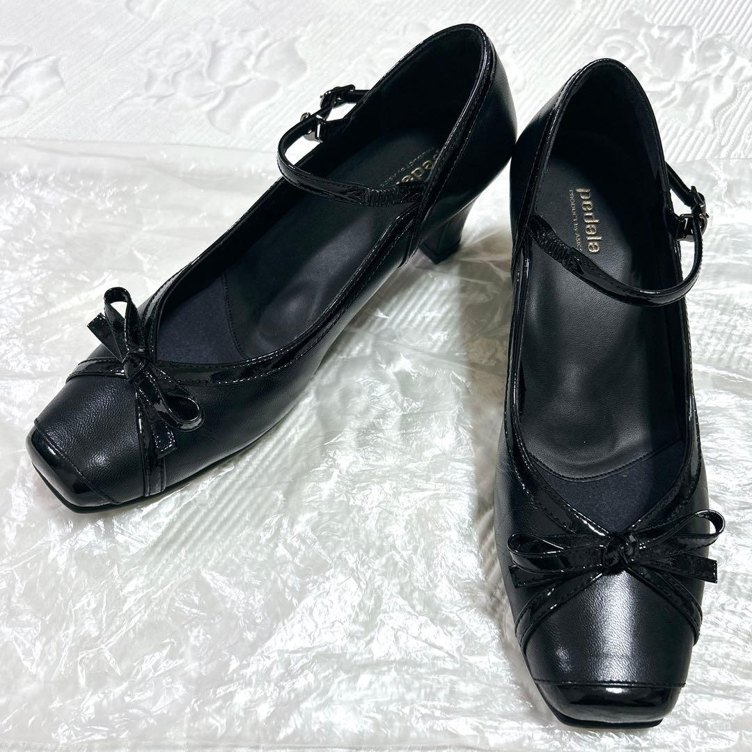 極美品❤︎アシックス ペダラ パンプス リボン ストラップ レザー 23.5 2E
