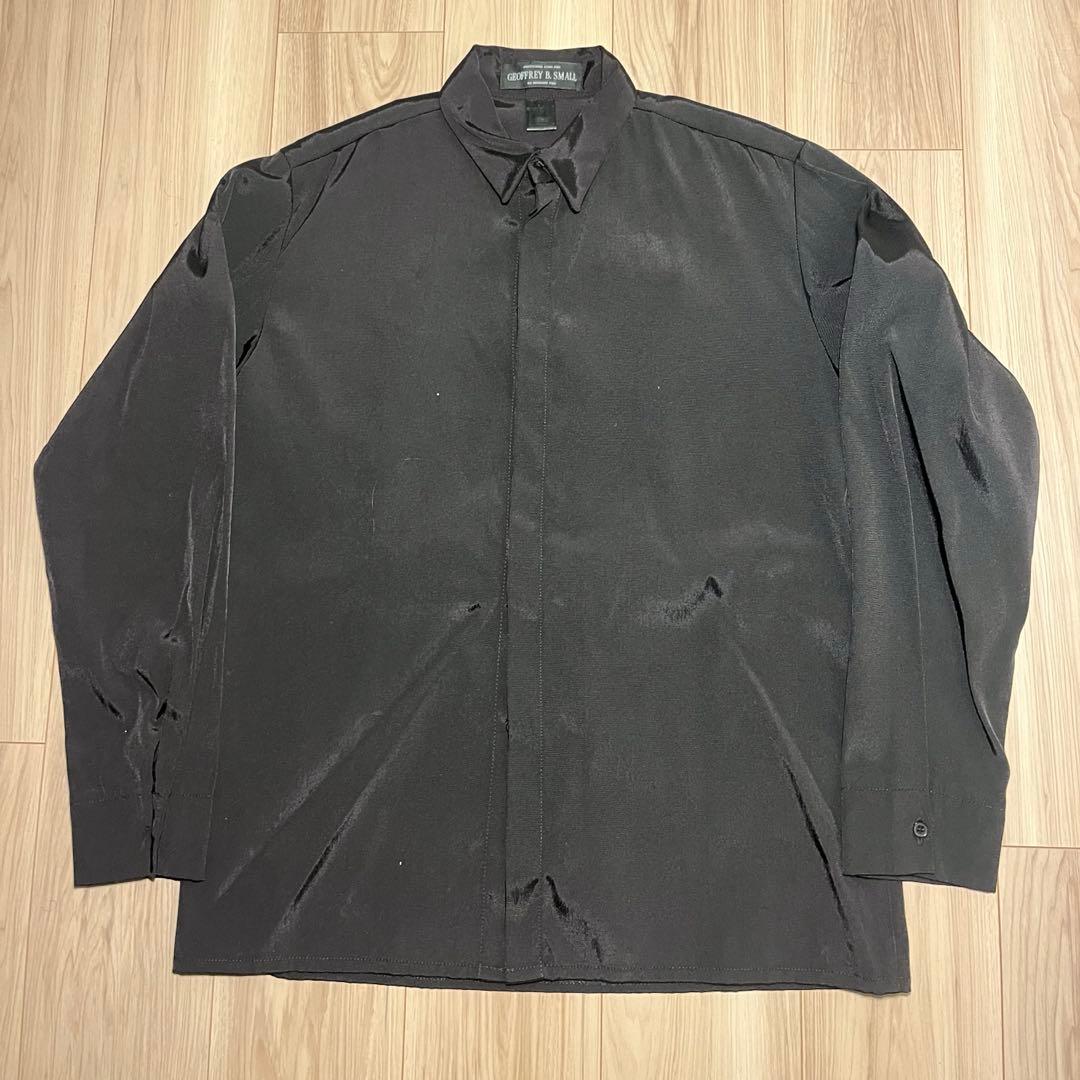 GEOFFREY B. SMALL 比翼 ナイロンシャツ ブラック 変形 Geoffrey B.Small 4 pocket French work shirt with a gathered
